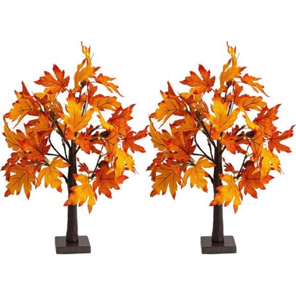 2 Pack 24 Inch Lighted Thanksgiving Fall Maple Tree Decor, 24 LED - Picture 1 of 8